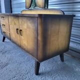 Vintage Scandinavian style dressing table, chest of drawers, triptych mirror and bedside table