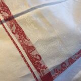 Large vintage red and white tablecloth