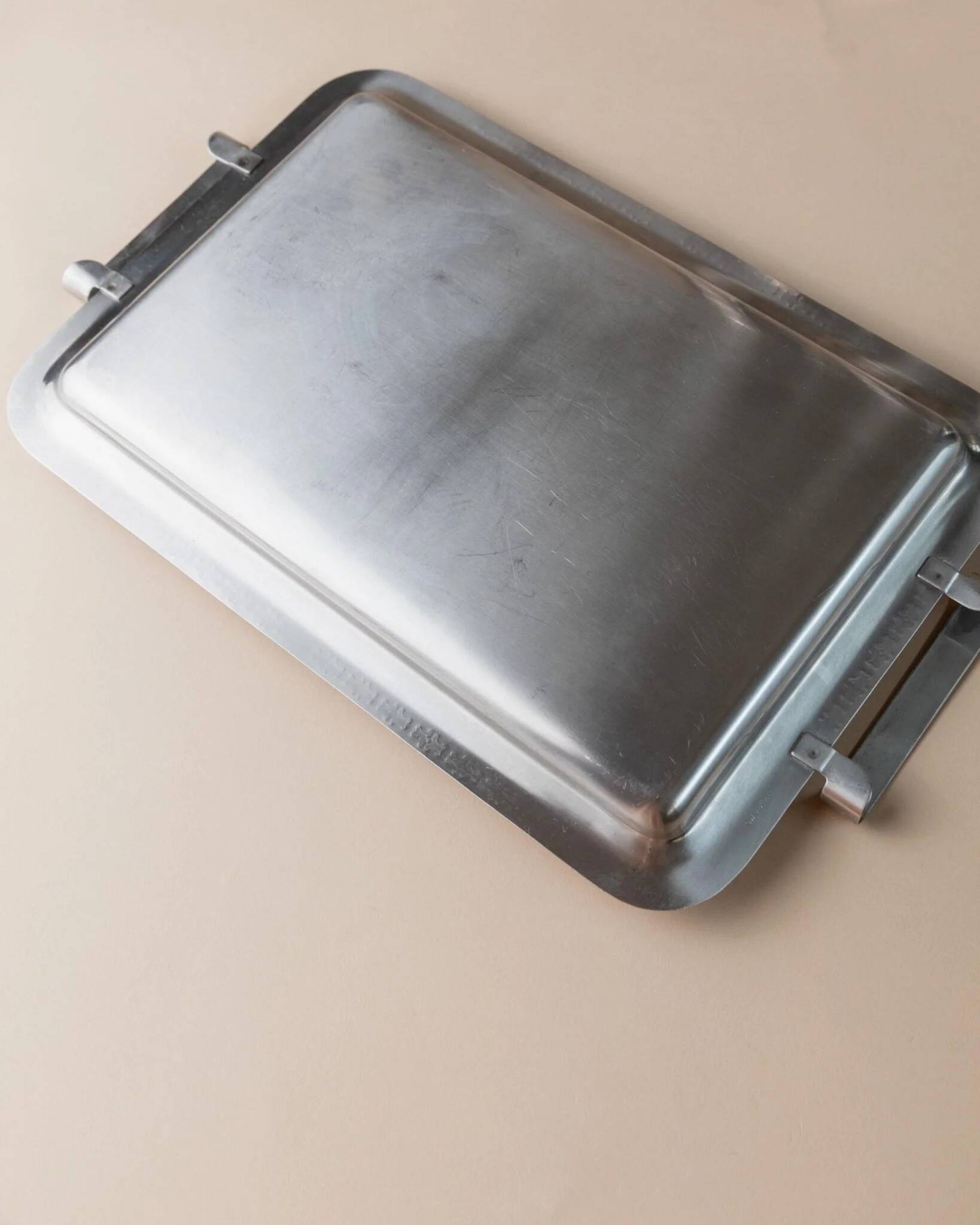 Silver-tone Stainless Steel Vintage Drinking Set for 6 with Tray, 1970s Italian Minimalist Design