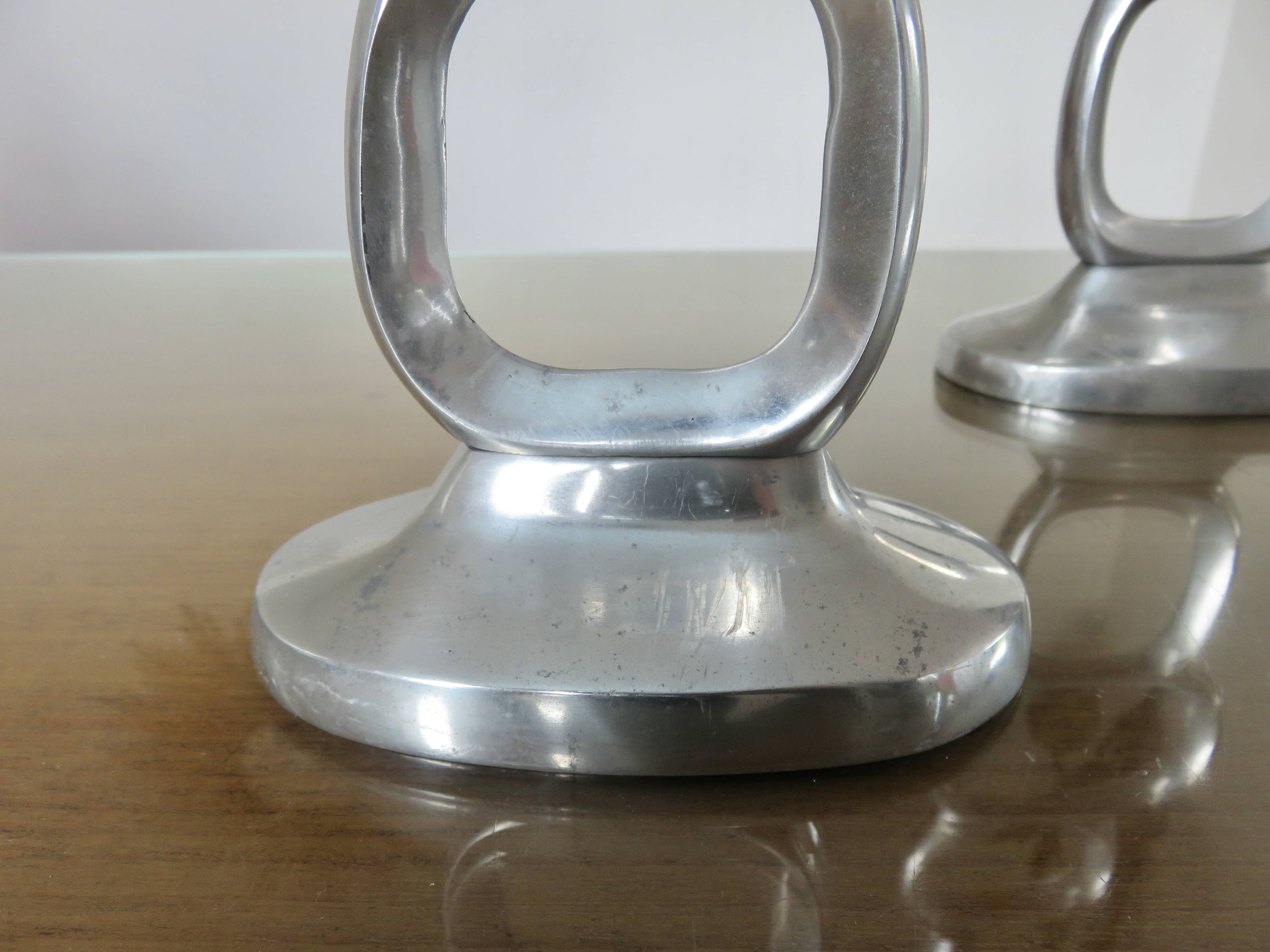 Pair of 1980 aluminum "circle" candlesticks