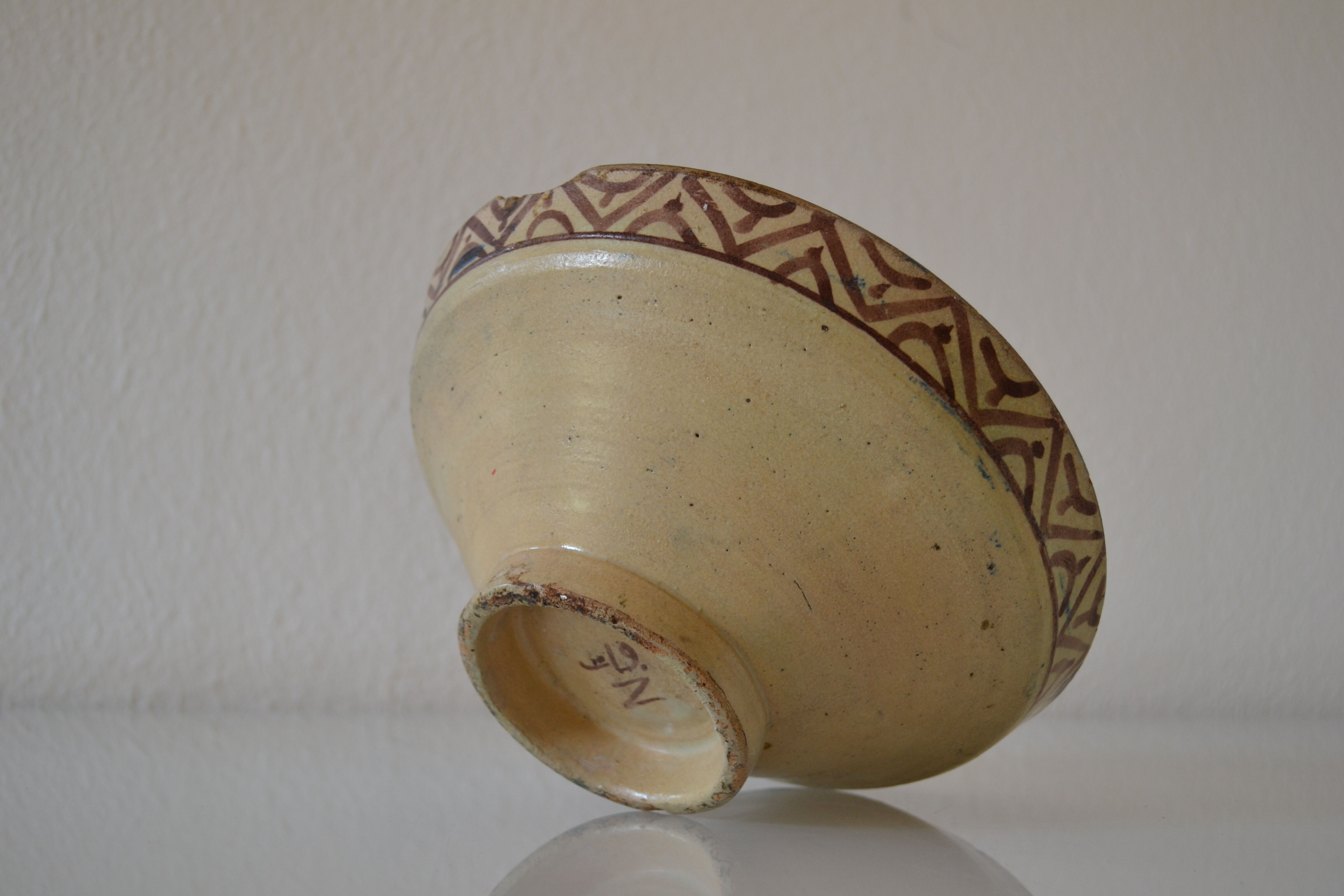 Ancient berbere ceramic dish signed north africa