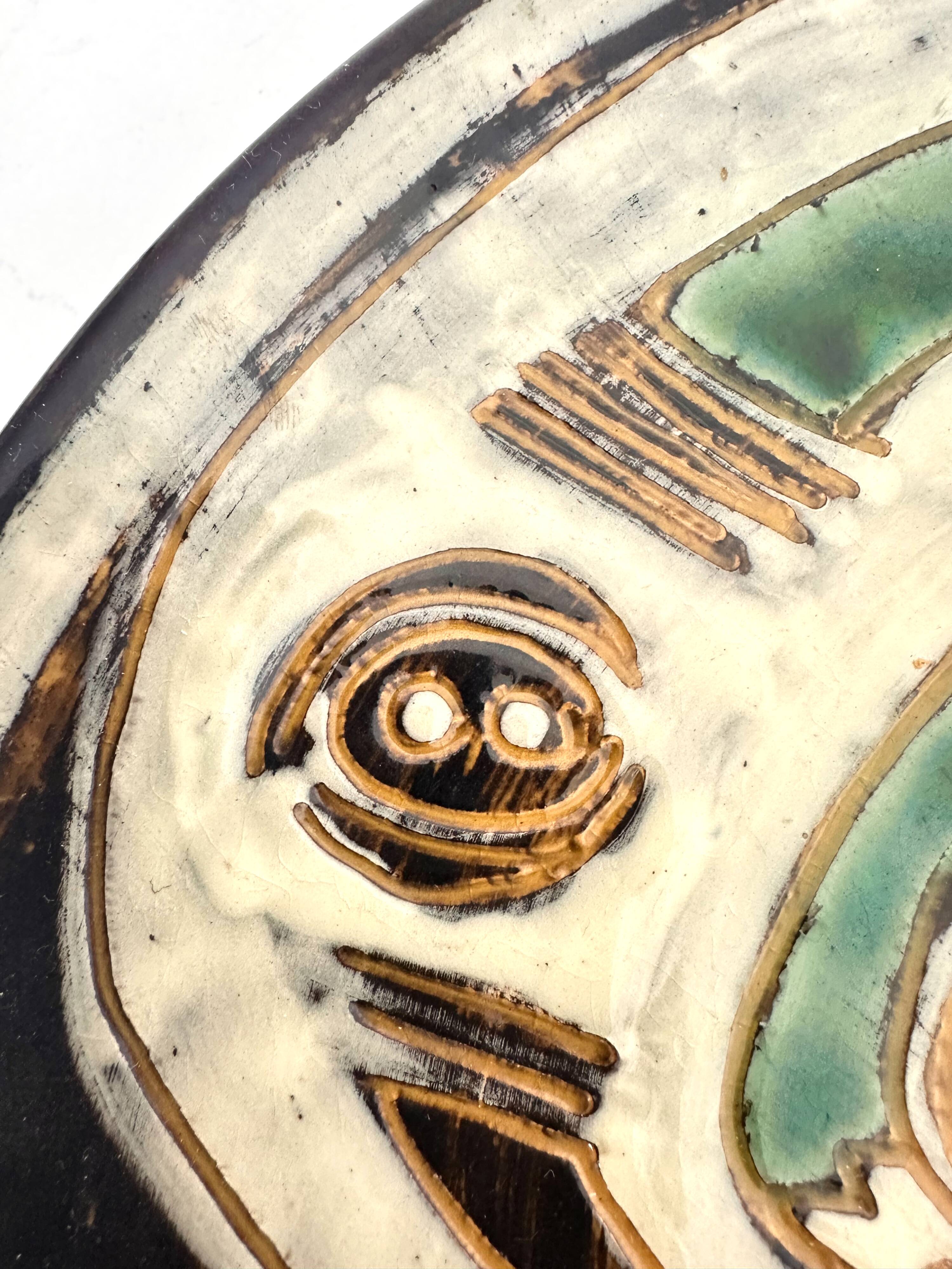 Large decorative ceramic plate, Ivy Lysdal for Kähler, Denmark, 1960s