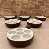 Set of 6 émile henry snail dishes in beige brown ceramic pan