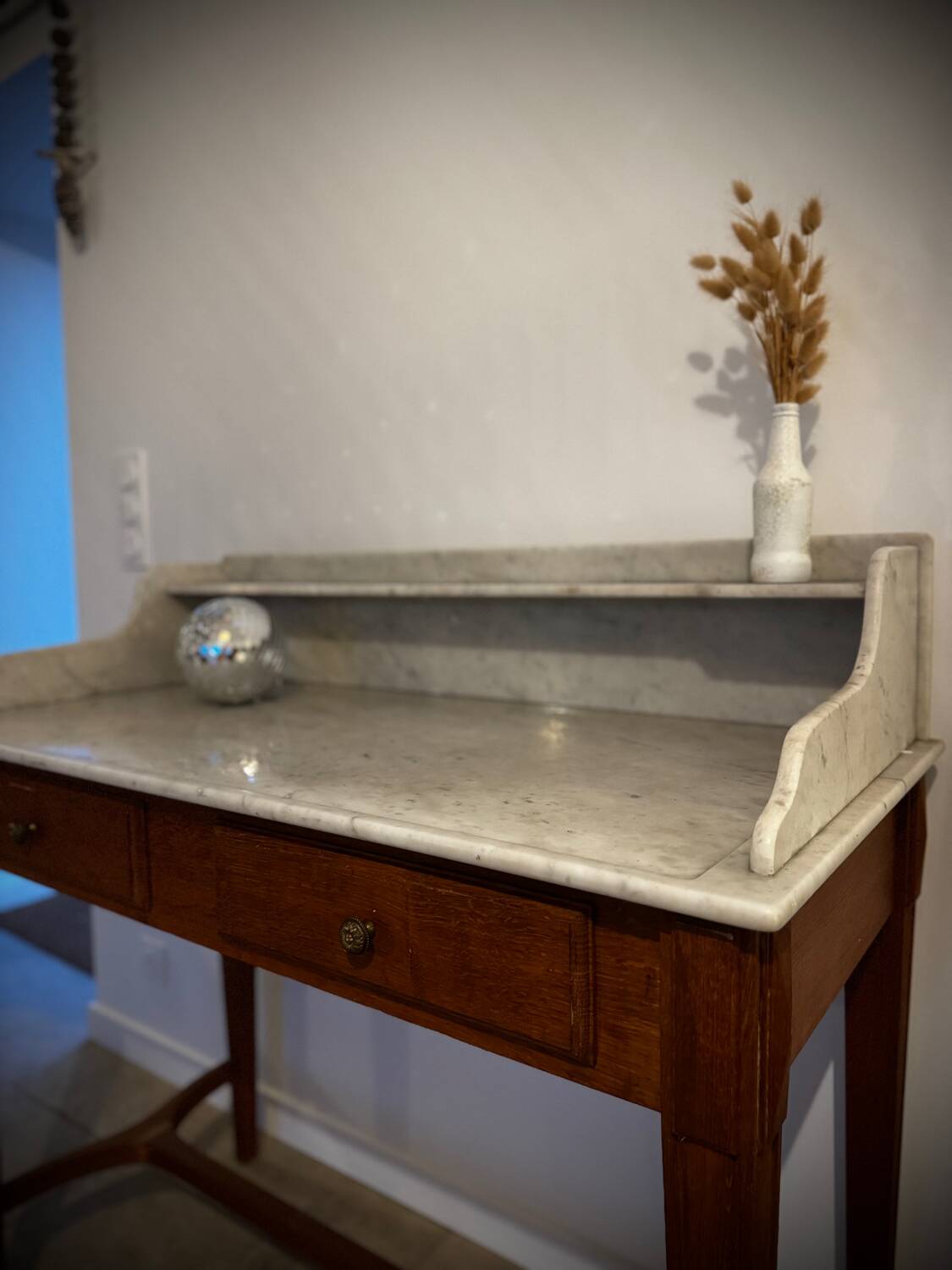 Console ancienne bois et marbre ni