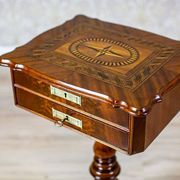 Table de couture antique Louis Philippe avec plateau marqueté, 1860