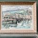 Watercolour, port of Honfleur, by Bernard Loriot (1925-1998)