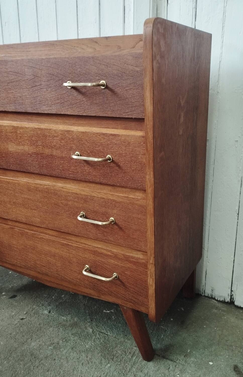 Vintage chest of drawers with solid oak compass legs