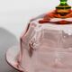 Pink Glass Cloche with Green Finial on Plate – 1930s Italian Vintage Glass Tableware