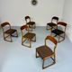 Set of 6 Baumann sleigh chairs in wood and brown fabric, original 1960s