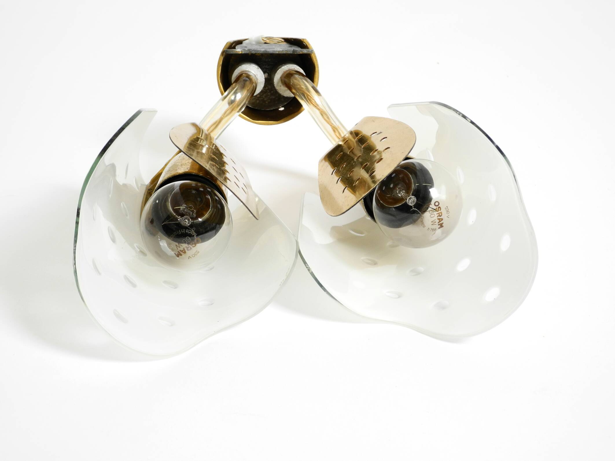 Beautiful large Mid Century Modern wall lamp made of brass and glass