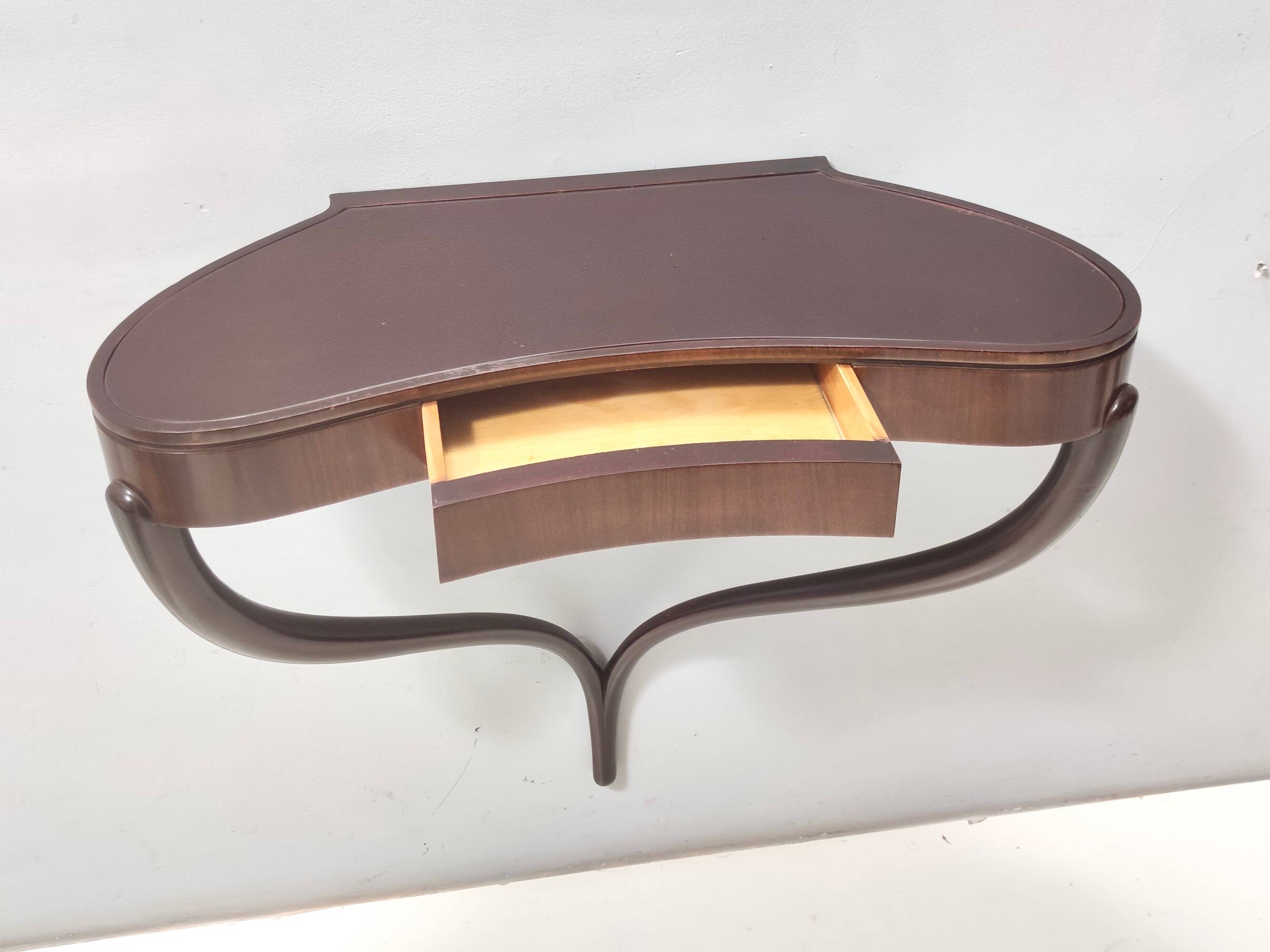 Ebonized Beech and Walnut Wall-Mounted Console Table