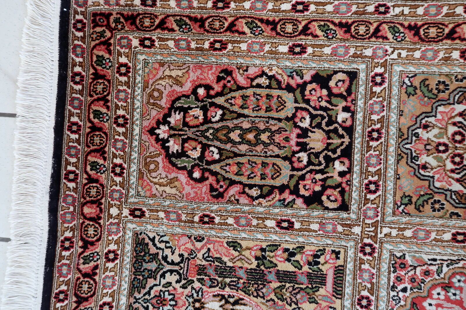 Vintage 1950s Persian Qum silk rug 72cm x 140cm