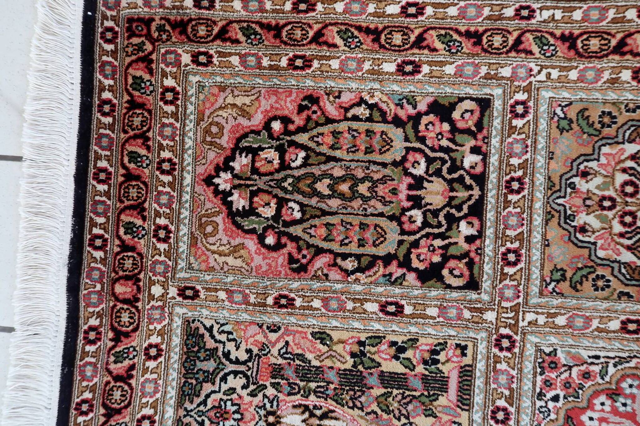 Vintage 1950s Persian Qum silk rug 72cm x 140cm