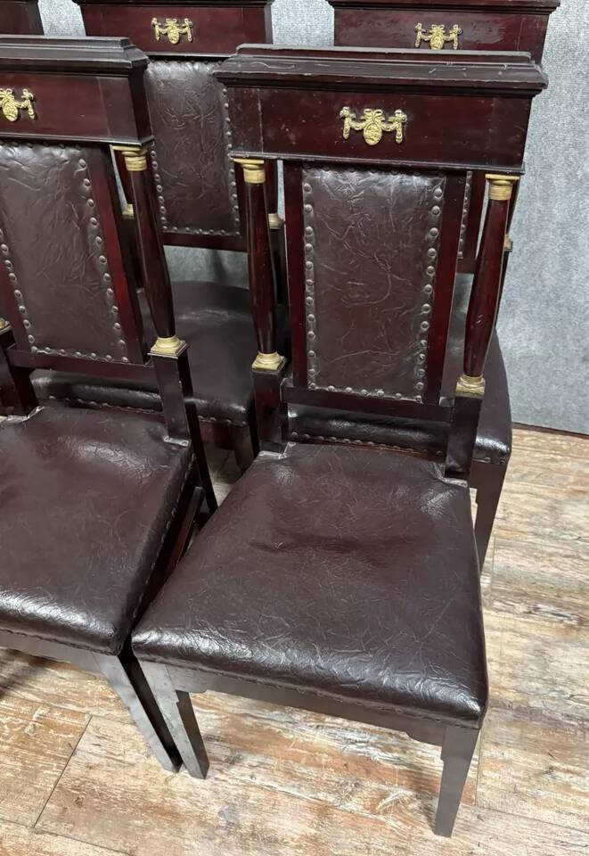 Série de 6 chaises Empire en acajou et bronze doré vers 1850