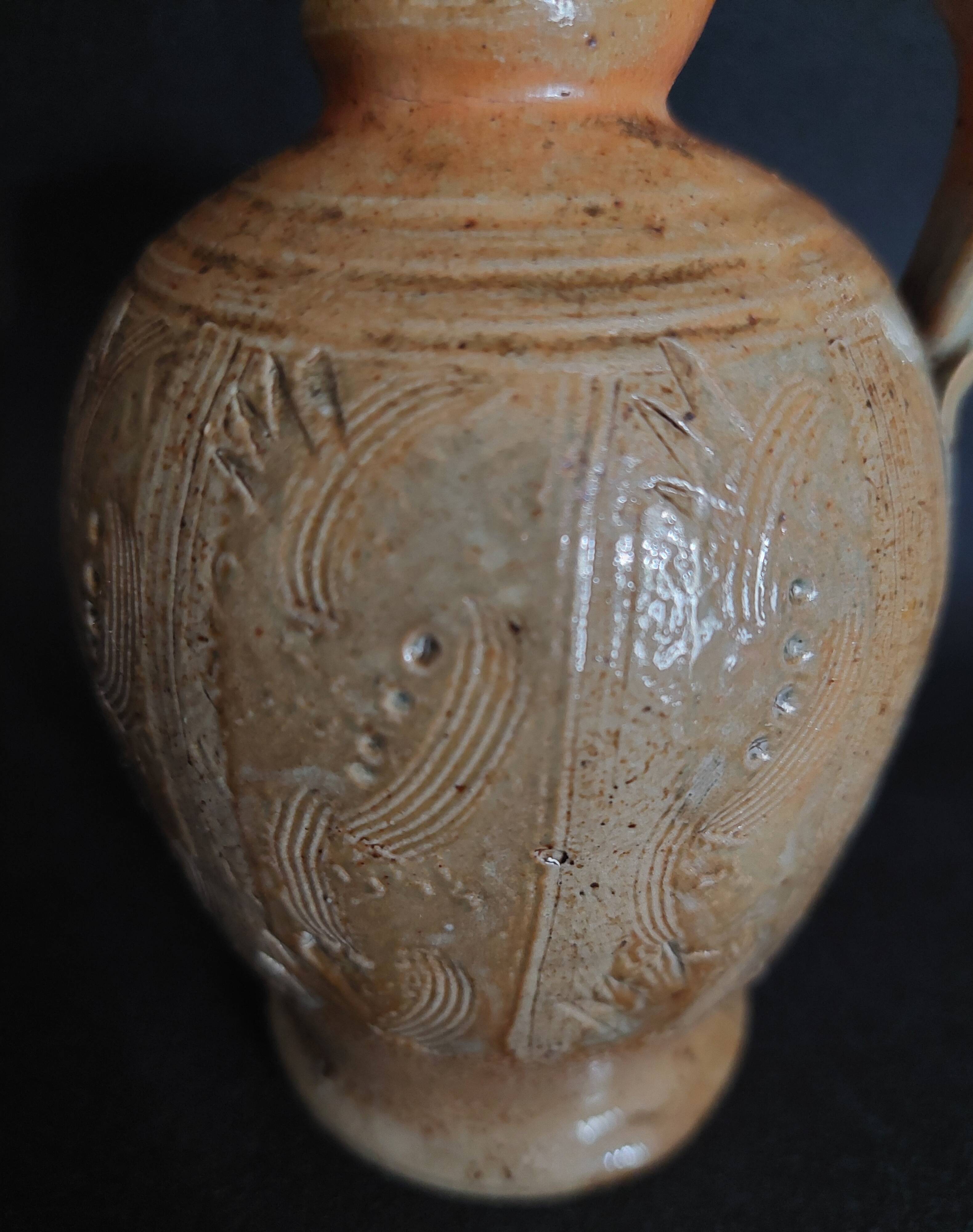 20th century stoneware carafe, salt stoneware, Perrine Léger, the workshop of the upper Gard