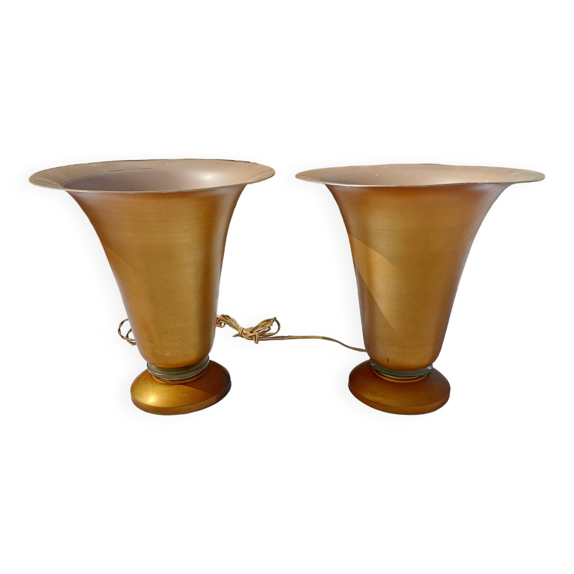 Pair of golden aluminum lamps from the 1960s
