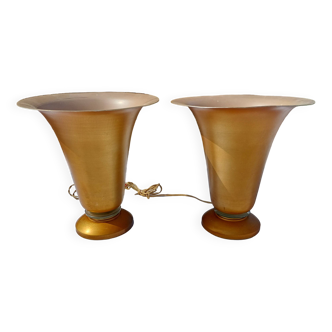 Pair of golden aluminum lamps from the 1960s