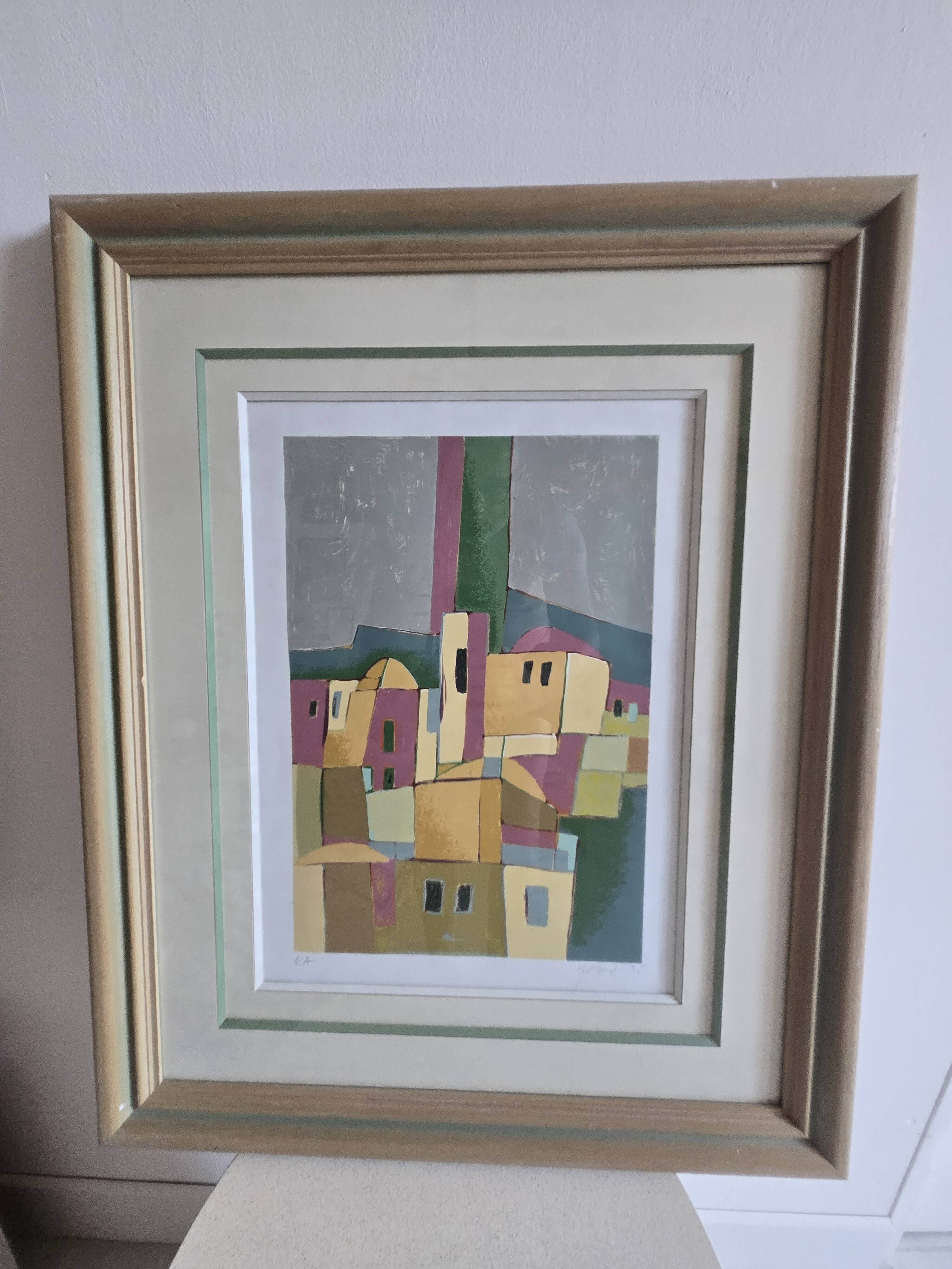 Lithograph Abderrahmane RAHOULE (1944) — "Village" dated 1995