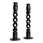 Dark Wood Candle Holders, Vintage 1970s Italy, Barley-Twist Design, Set of 2, Boho Table Decor
