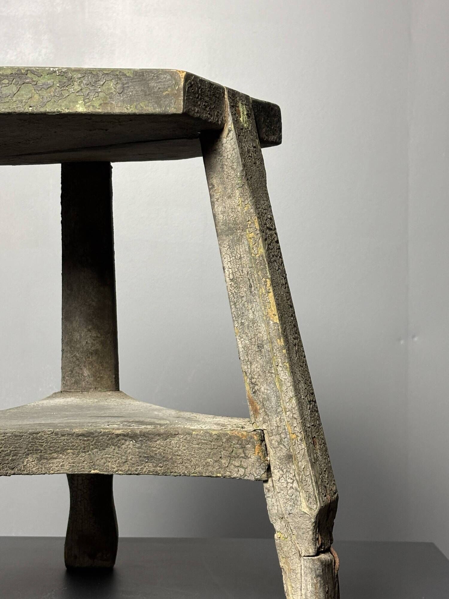 Antique distressed wabi sabi rustic patinated farmhouse workers stool 1900s