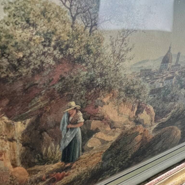 Luigi Garibbo 1858 - Italy view from Florence young woman - Tempera painting