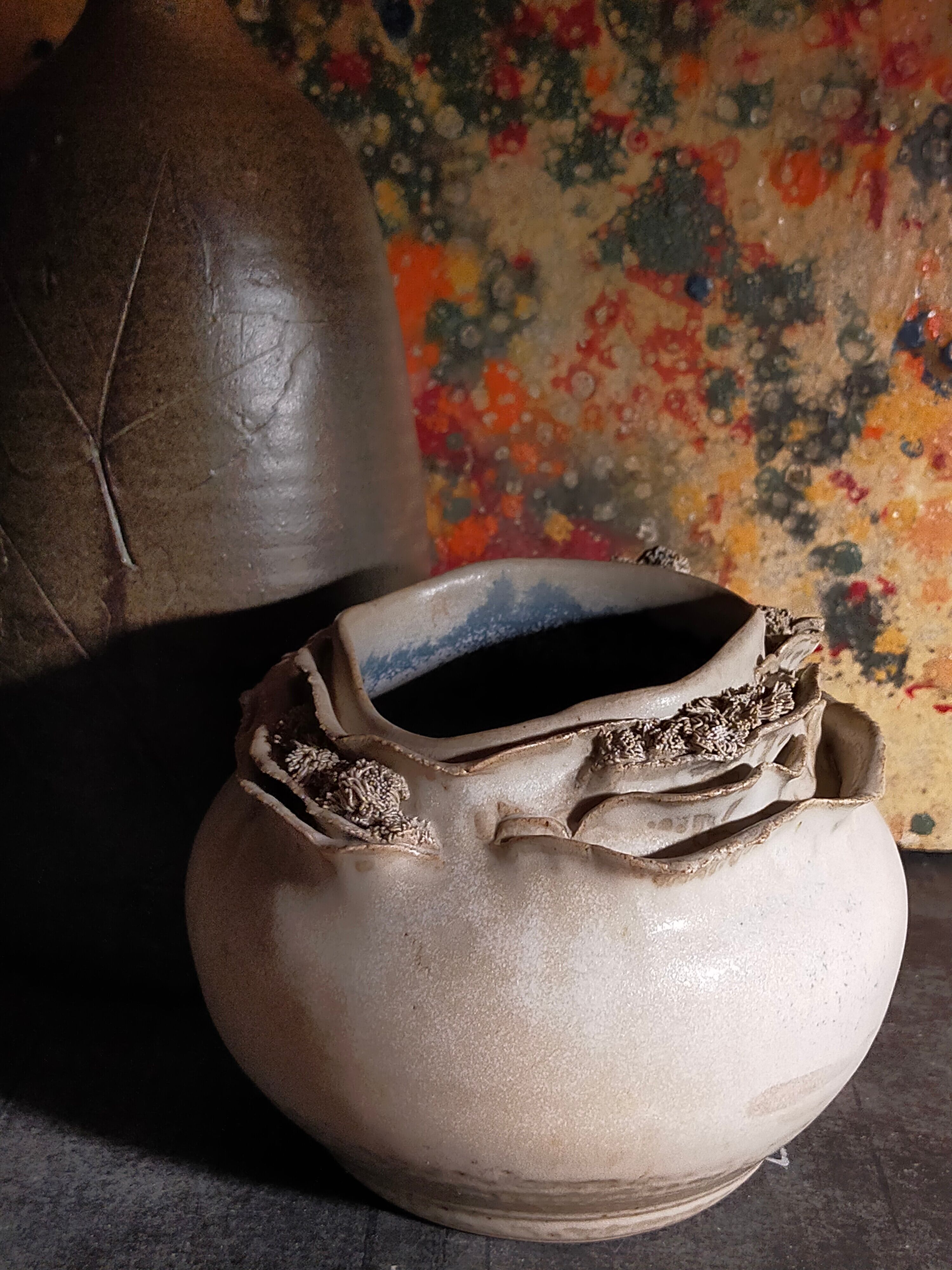 Potter's ball vase "like a flower" vintage glazed ceramic