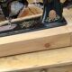 Old Singer sewing machine on pedestal