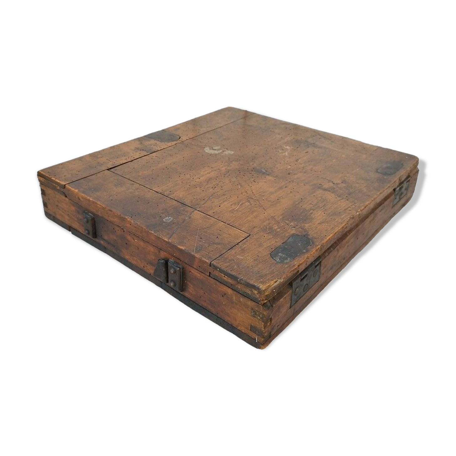 Large wooden box varnished vintage storage
