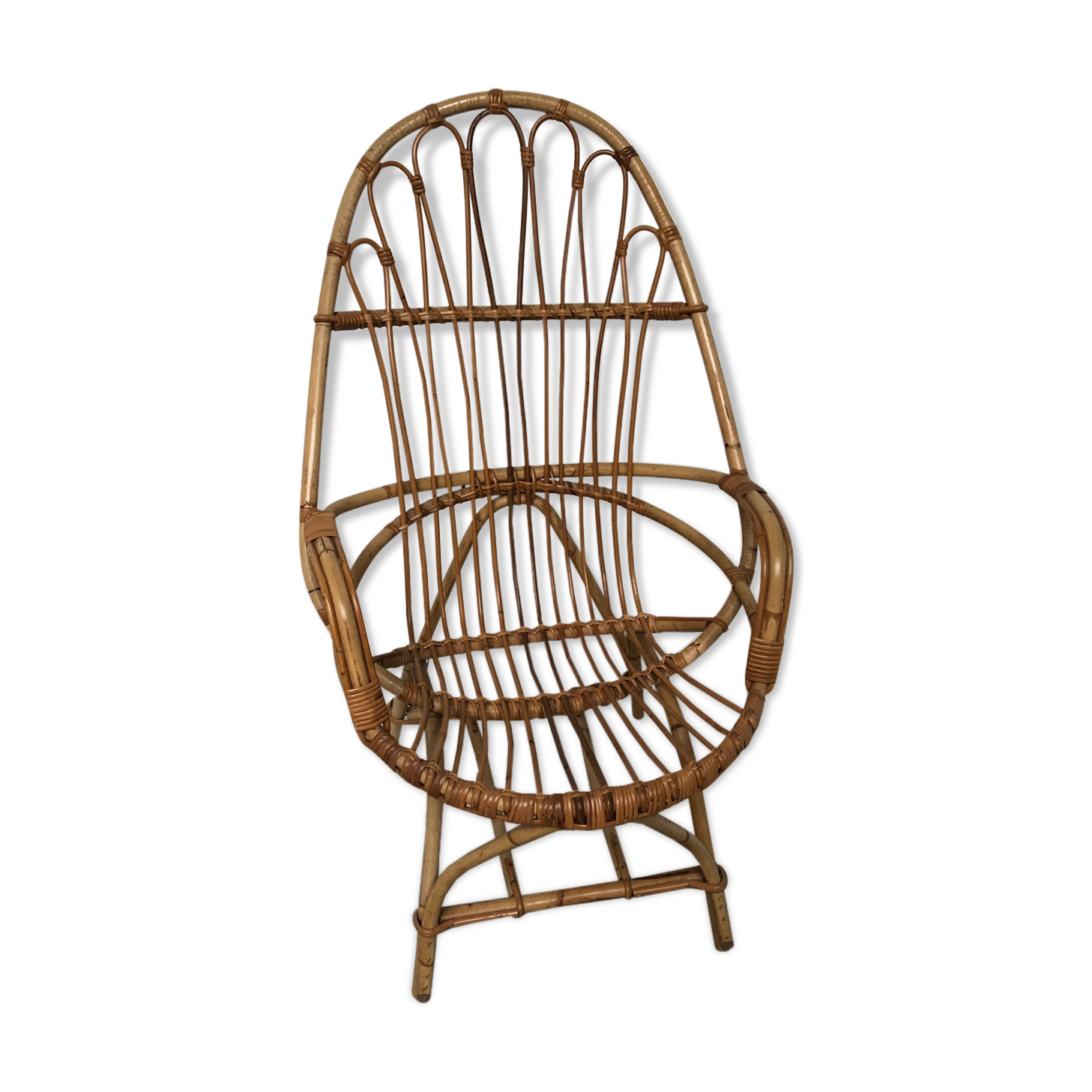 Wicker armchair rattan bamboo 60s large backrest