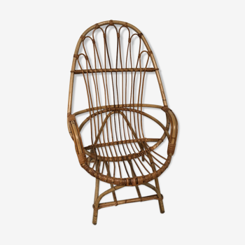 Wicker armchair rattan bamboo 60s large backrest
