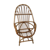 Wicker armchair rattan bamboo 60s large backrest