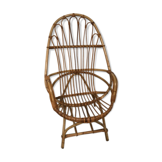 Wicker armchair rattan bamboo 60s large backrest