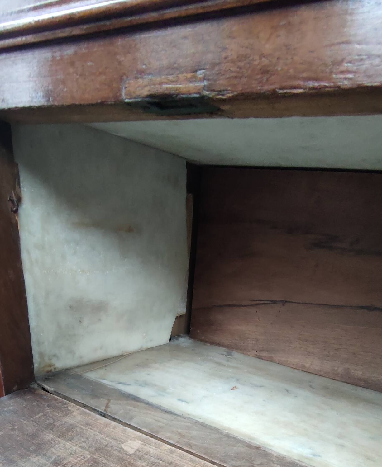 Old Chiffonier Bedside Table White Marble Top