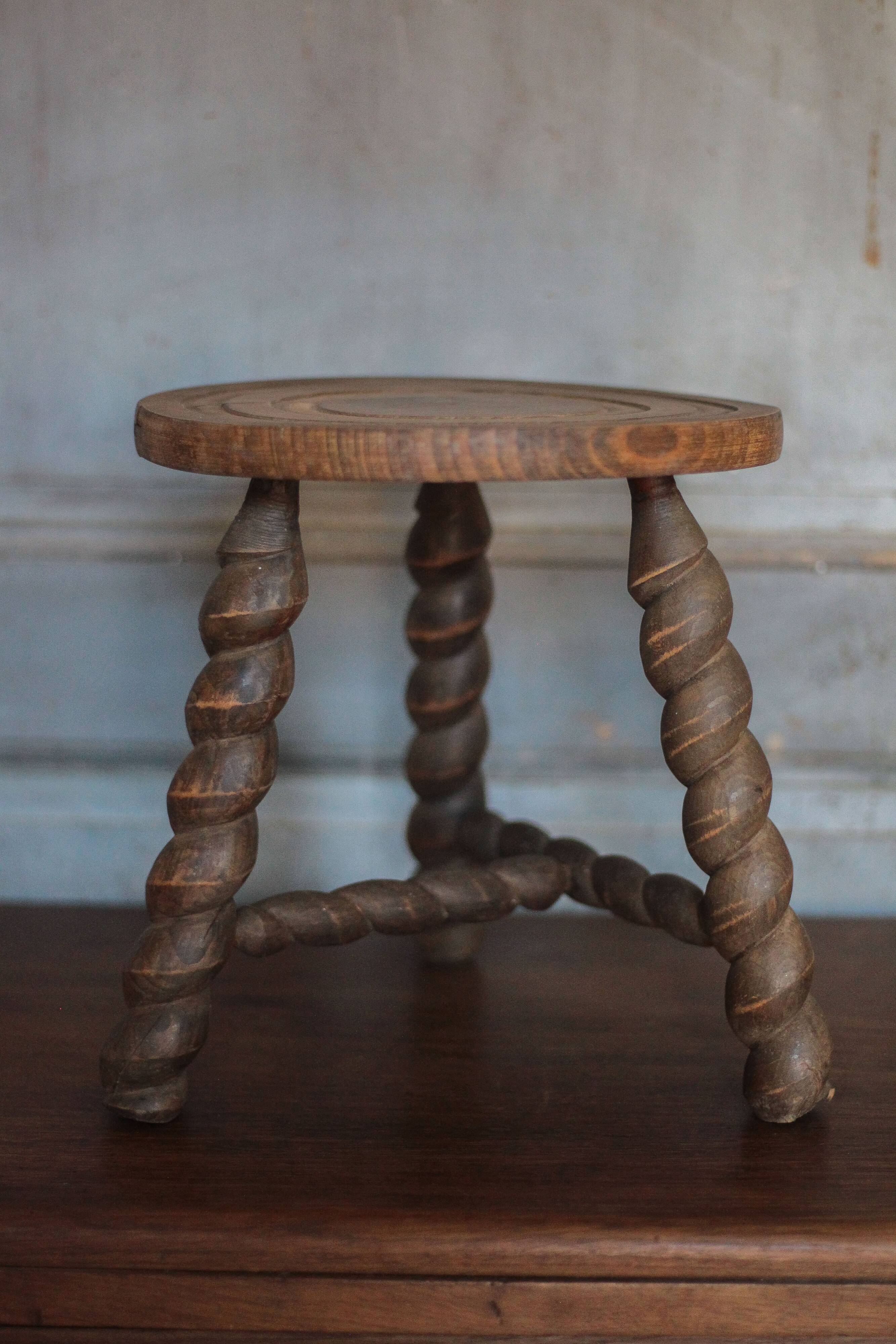 Vintage stool, old wooden stool, tripod stool