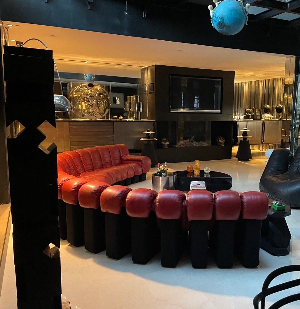 DS 600 model sofa or snake in dark red leather.