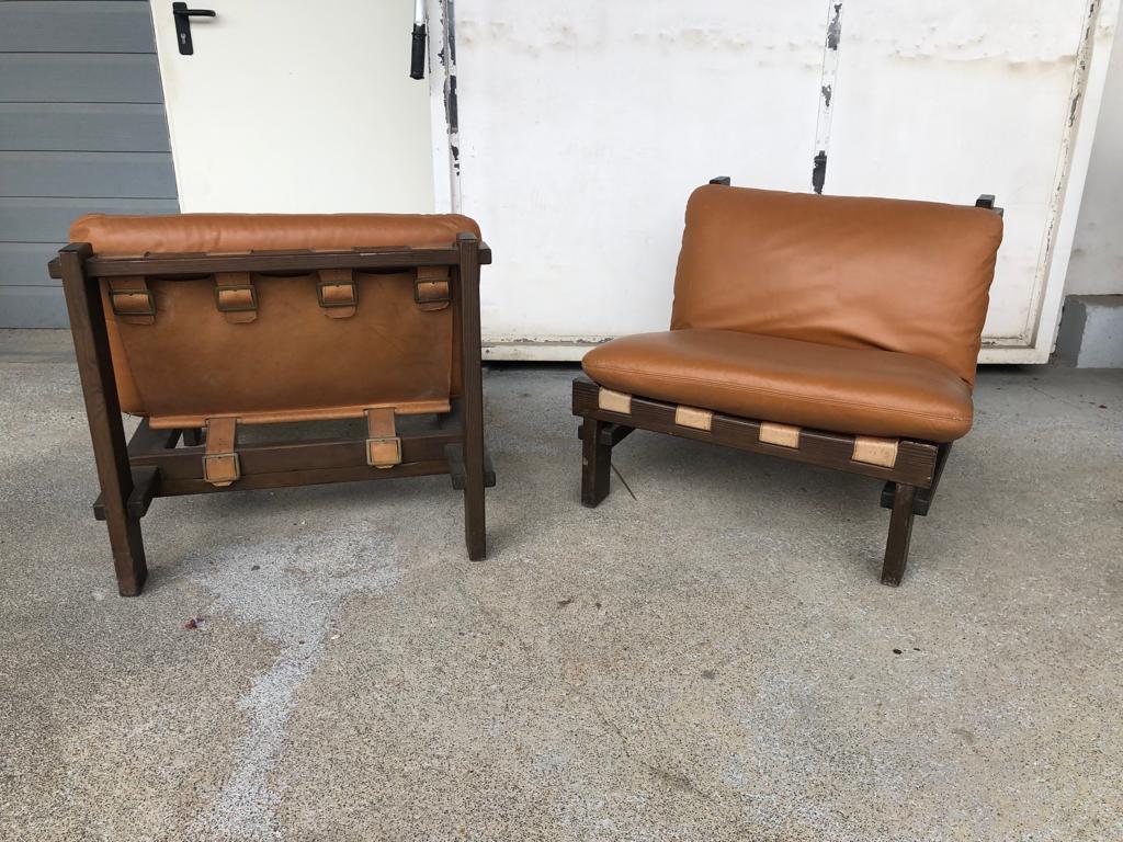 Pair Of Scandinavian Armchairs By Carl Straub Leather Circa1960