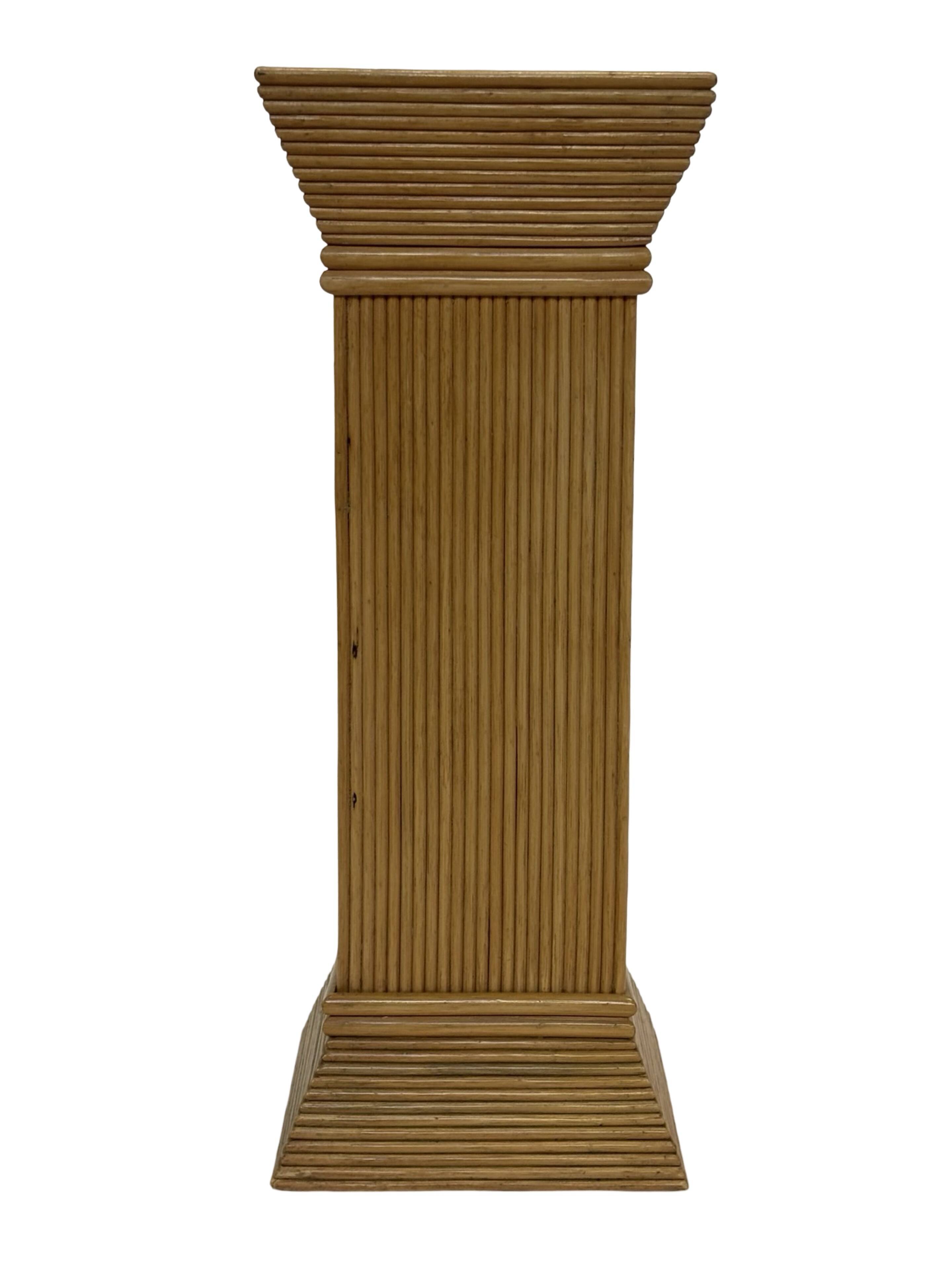 Vintage Rattan Column Planter Bamboo Bohemian Pillar '70s Rattan Mcguire