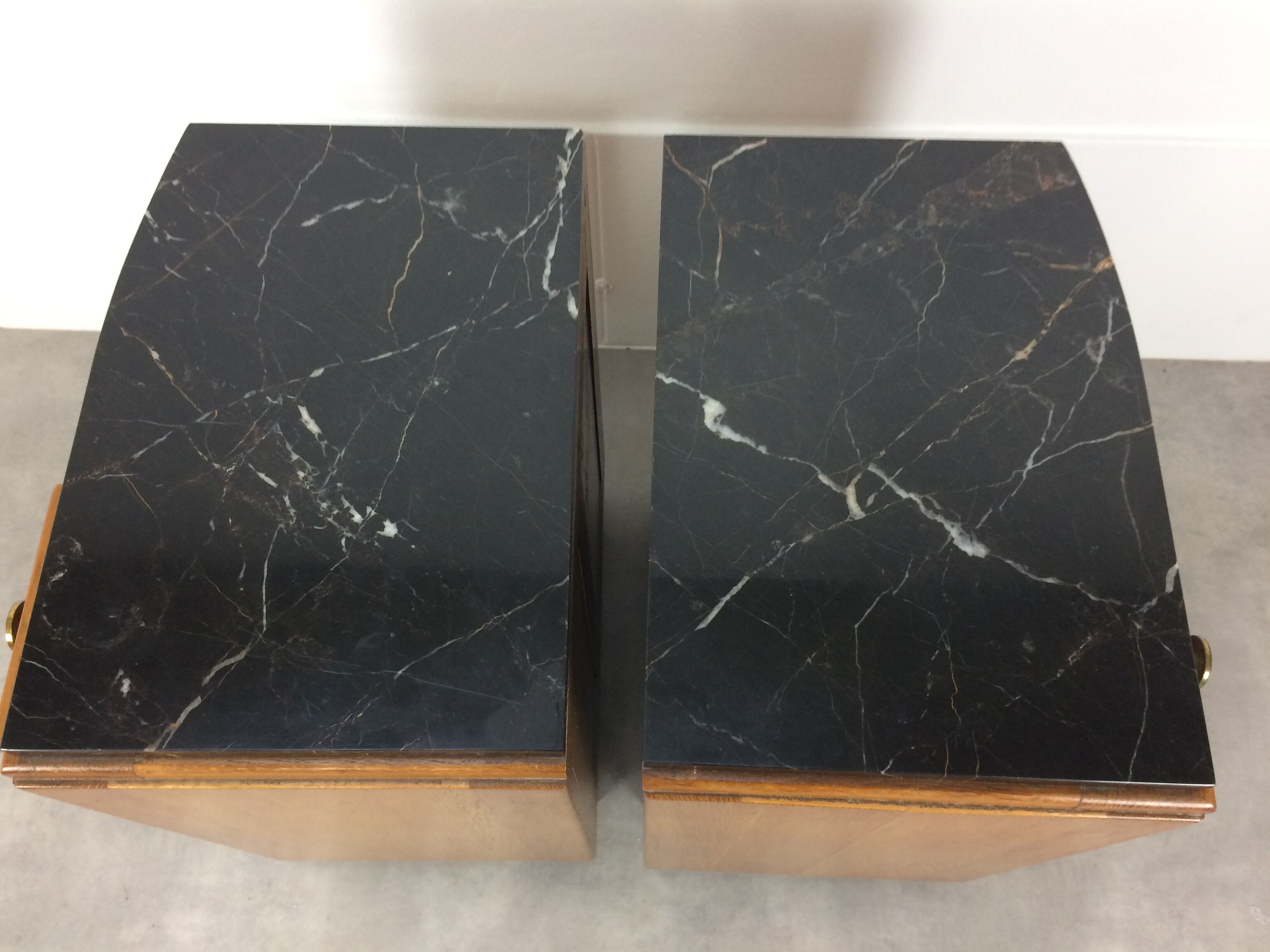 Pair of bedside tables art deco style marble black portor