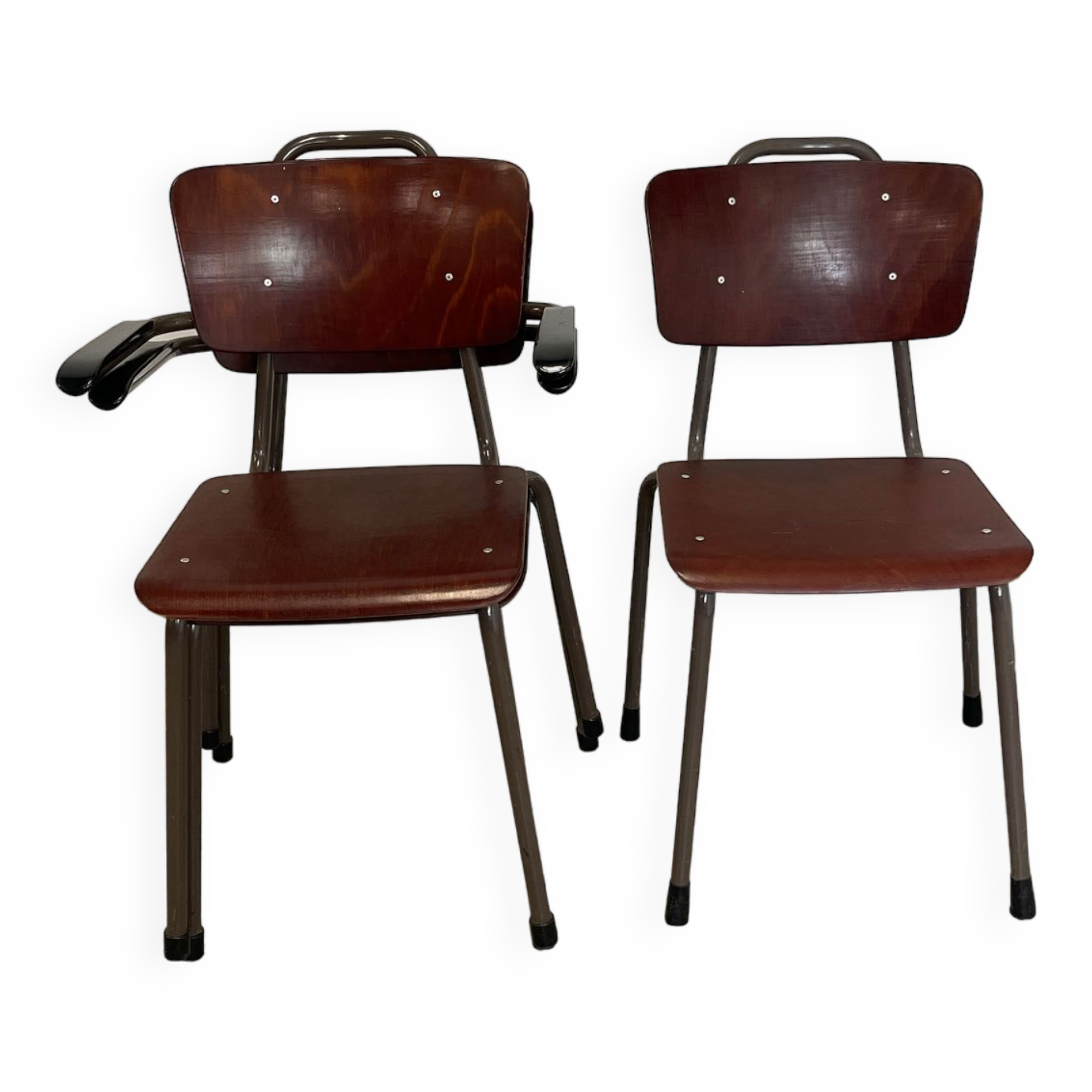 Set of 3 Galvanitas mahogany school chairs 1970s Netherlands