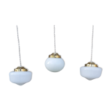 Set of 3 hanging lamps in opaline, Art Deco