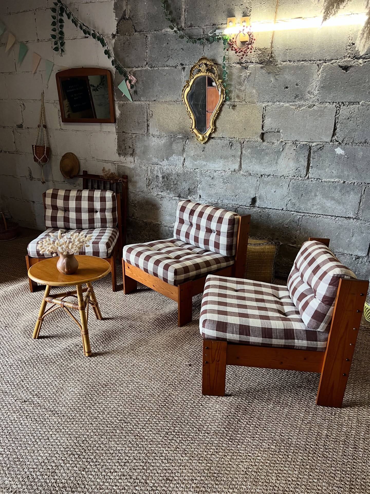 3 vintage wooden armchairs/lounges