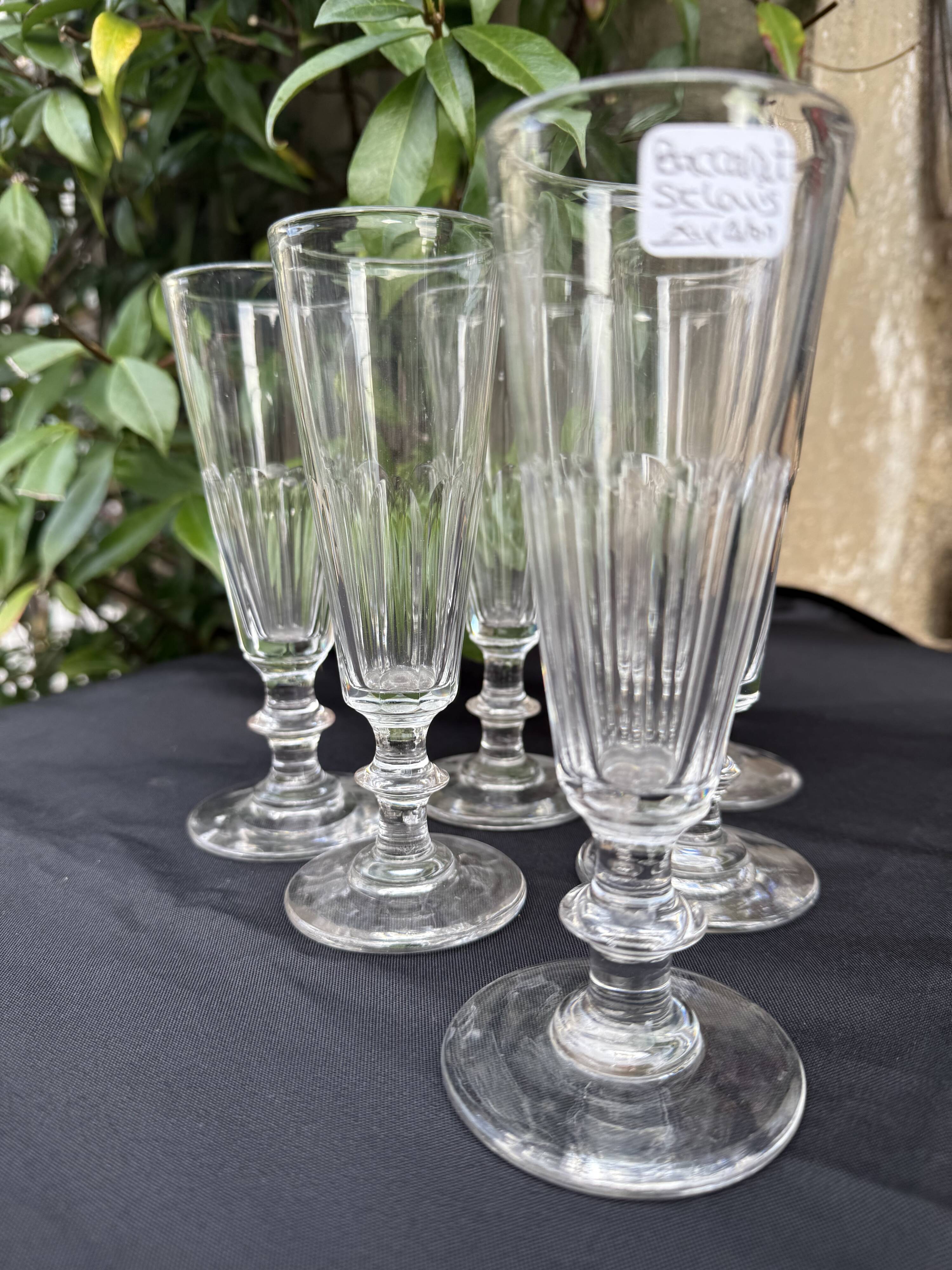 6 Champagne Flutes – 19th Century Cut Crystal – Baccarat/St.Louis