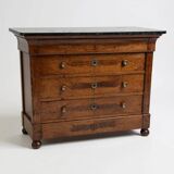 Chest of drawers in walnut and walnut veneer with black veined marble top