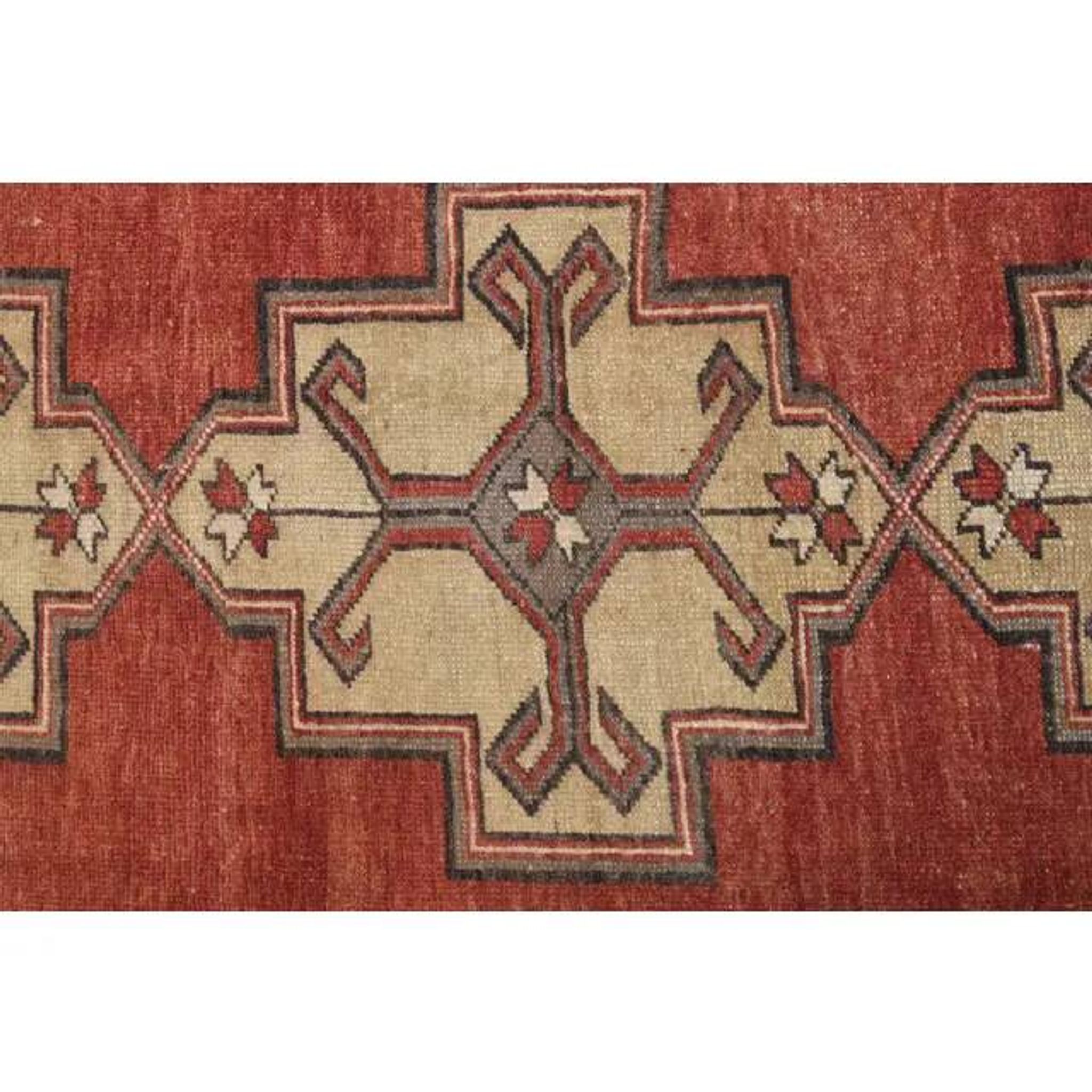 1970s Turkish Oushak Handmade Wool Cotton Red Area Rug 107x200
