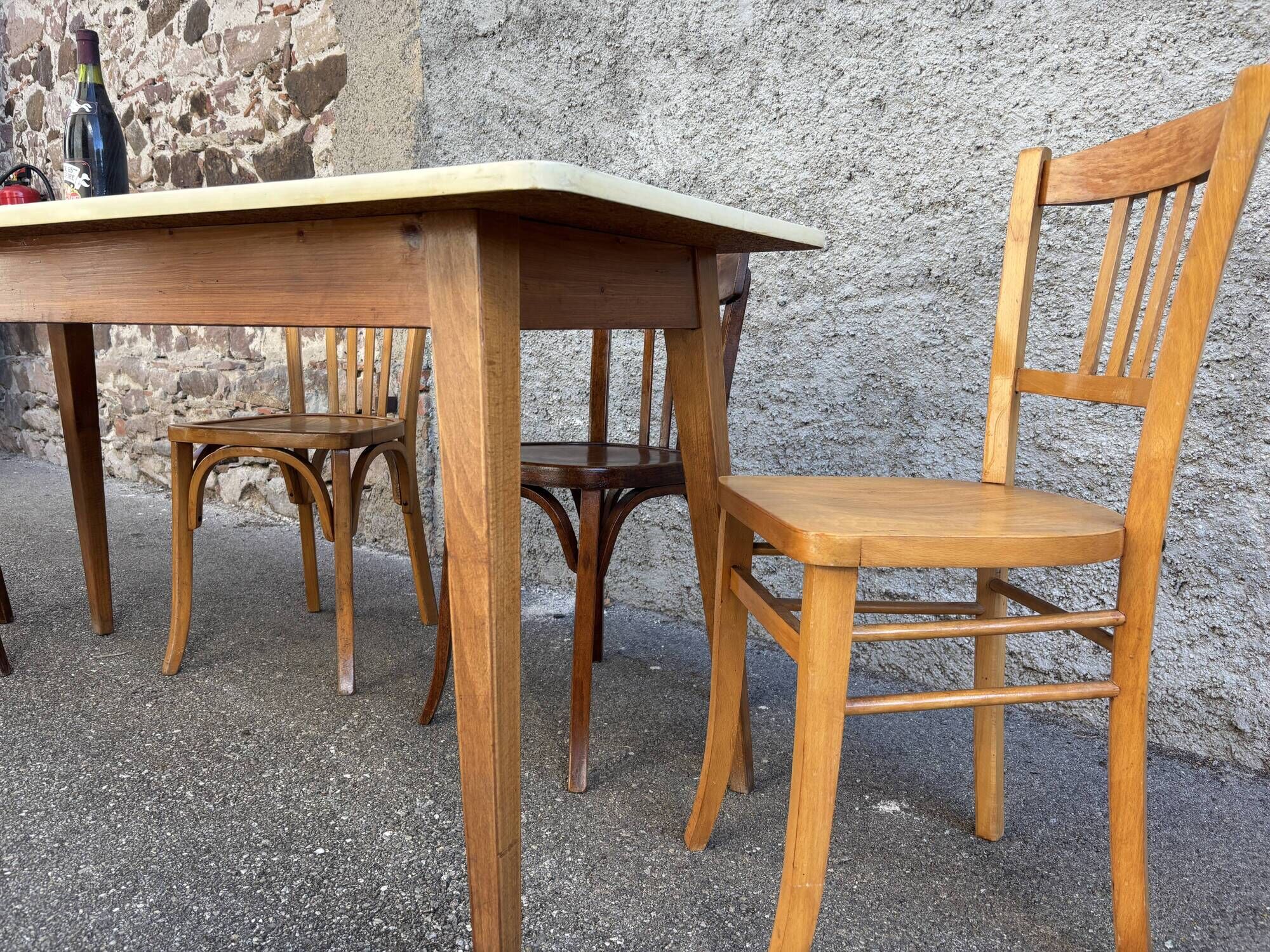 Large café table brasserie bistro Alsatian Art Deco Scandinavian wood