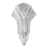 Grand abat-jour Art Déco en verre dépoli, motif floral géométrique