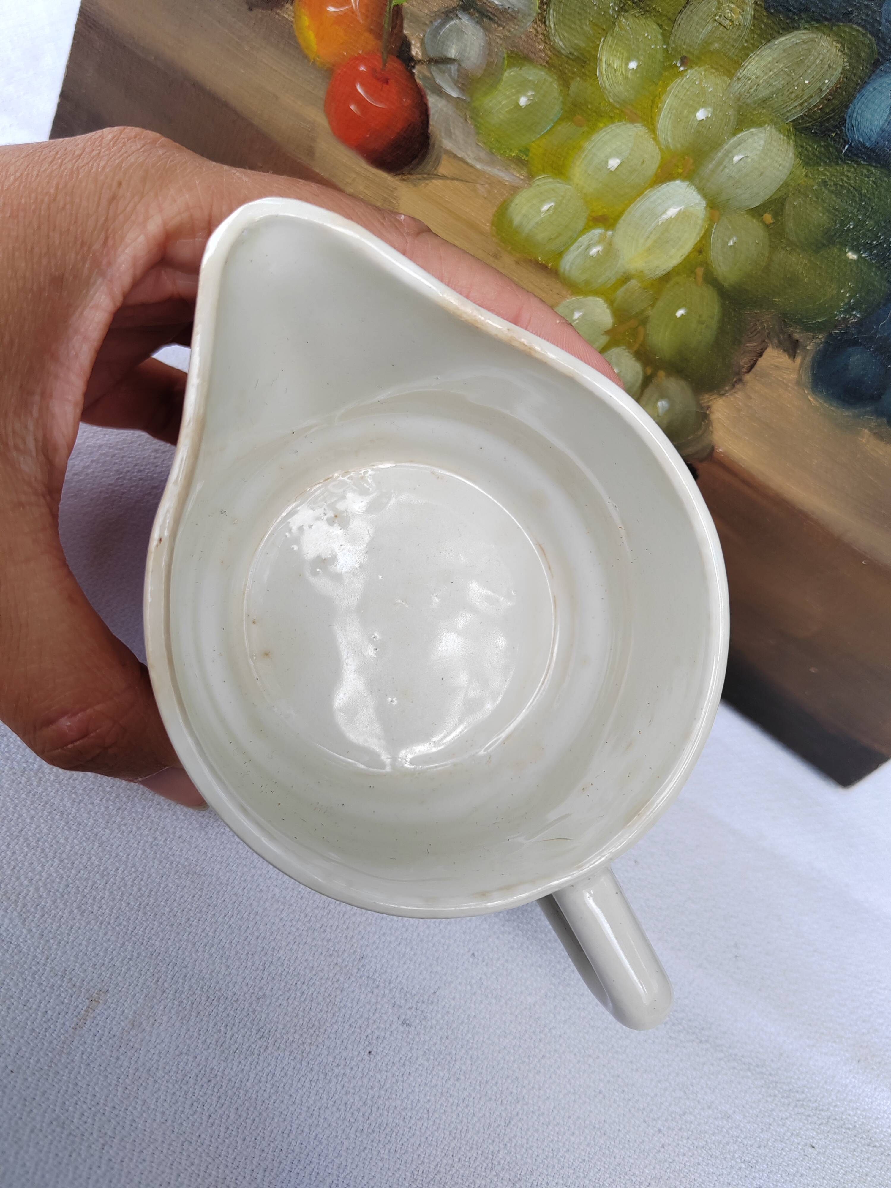 Cream pot brown grid decoration - Moulin des loups