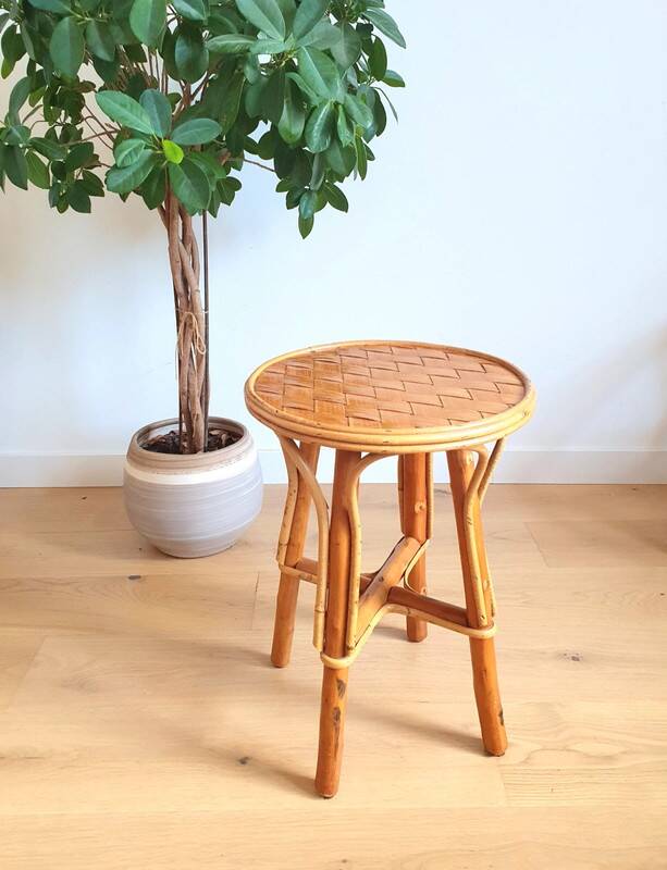 Vintage rattan and chestnut stool