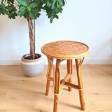 Vintage rattan and chestnut stool