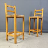 Vintage oak and papercord bar stools, 1960s